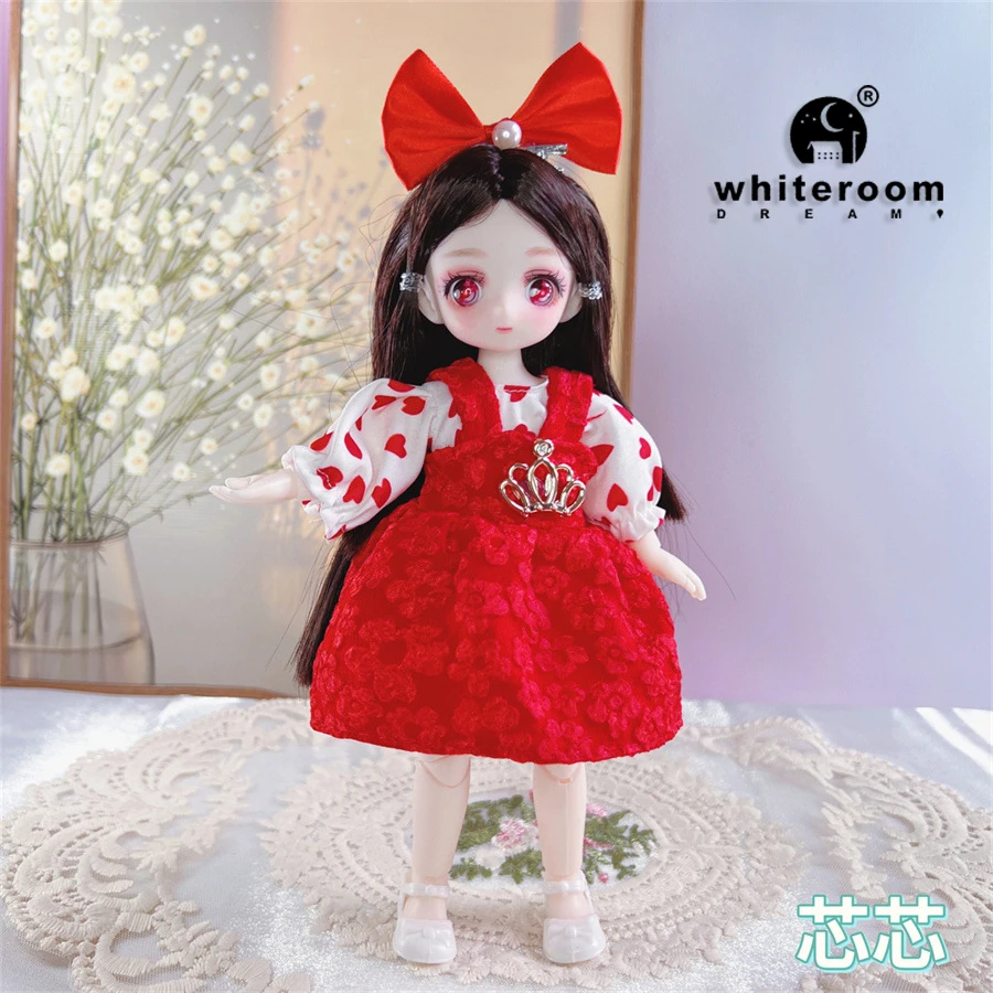 Muñeca BJD de 23cm para niña, juguete para el cuerpo, muñeca Kawaii móvil de 15 articulaciones con ropa de moda, vestido de pelo suave, juguetes para niñas, muñeca de regalo de cumpleaños