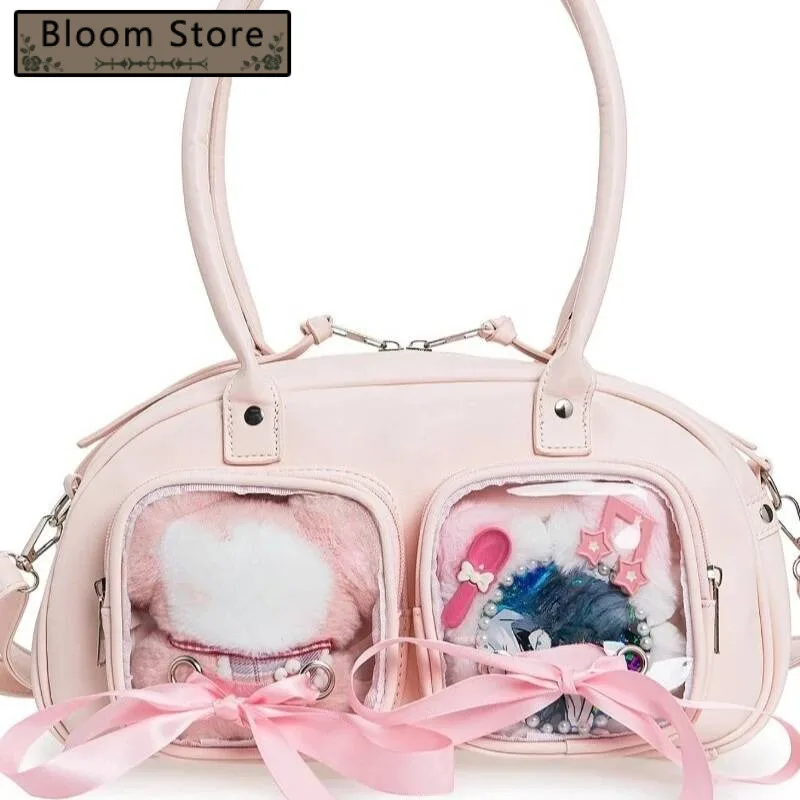 

Japanese Preppy Transparent Bow Handbags All Match Chic Y2k Aesthetic Vintage Shoulder Women Simple Casual Ita Bags Trendy