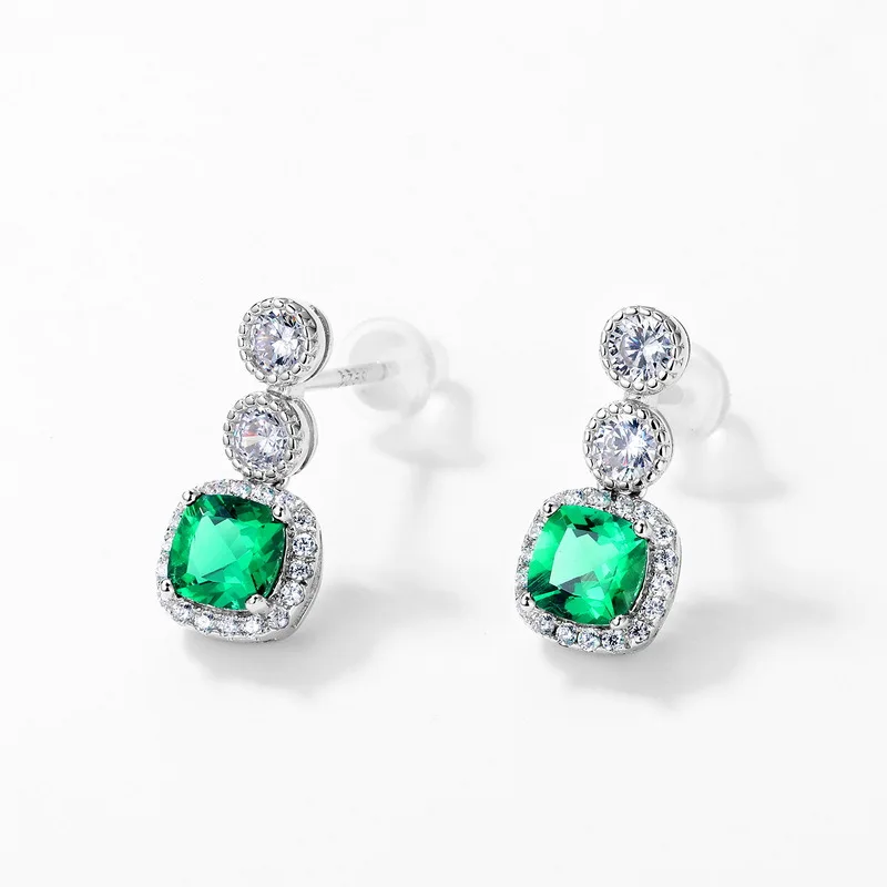 S925 Pure Silver Earrings Cultivated with Emerald Earrings