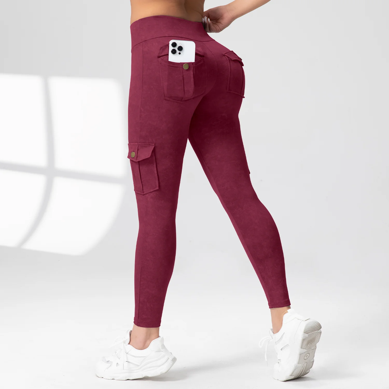 Women Washed Print Work Pocket Leggings Slim Elastic Fitness Tights  Butt Lifting Athletic Pants Outdoor Casual Activewear