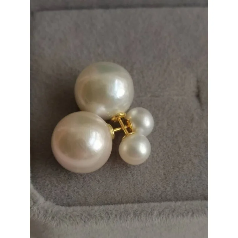 Massive AAAA 12-13mm 7-8mm Round Natural South Sea White Pearl Earrings Personalized Versatile Women's Earrings 925s-