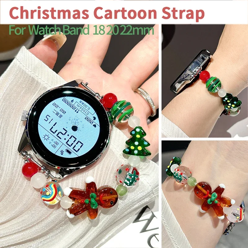 

18mm 20mm 22mm New Christmas Strap for HUAWEI Watch GT4 41/46mm Festival Bead Chain Bracelet for Huawei Amazfit GT2 GT3 Pro Belt