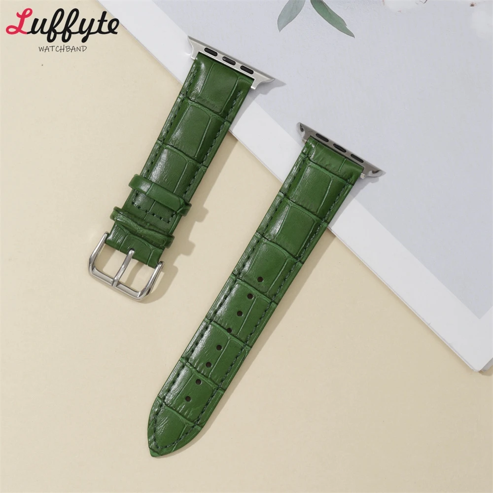 Green Bamboo Design Watch Strap for Apple Watch Ultra/8/7/SE/6/5/4/3/2/1 Men Women Leather Watchband 38/40/41/42/44/45/49mm