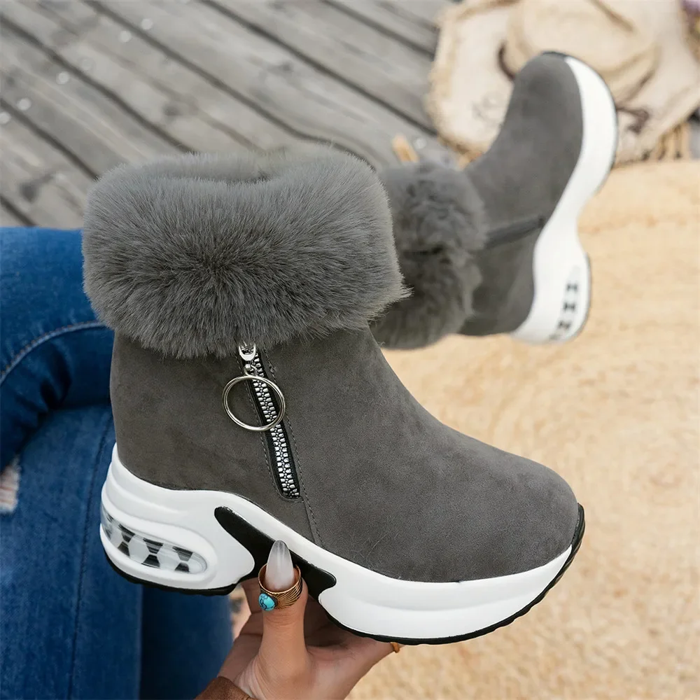 

2026New Womens Winter Boots Fashion Platform Wedges Boots Winter Fur Booties Suede Casual Ankle Boot Plush Warm Snow Boots Botas