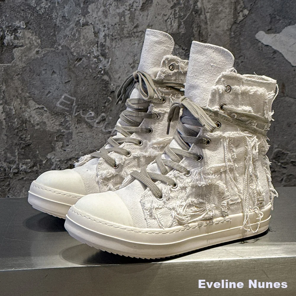 

Canvas Fringer Breathable High Top Sneakers Men/women Round Thick Bottom Breathable Casual Shoes Laced Comfortable Ankle Boots
