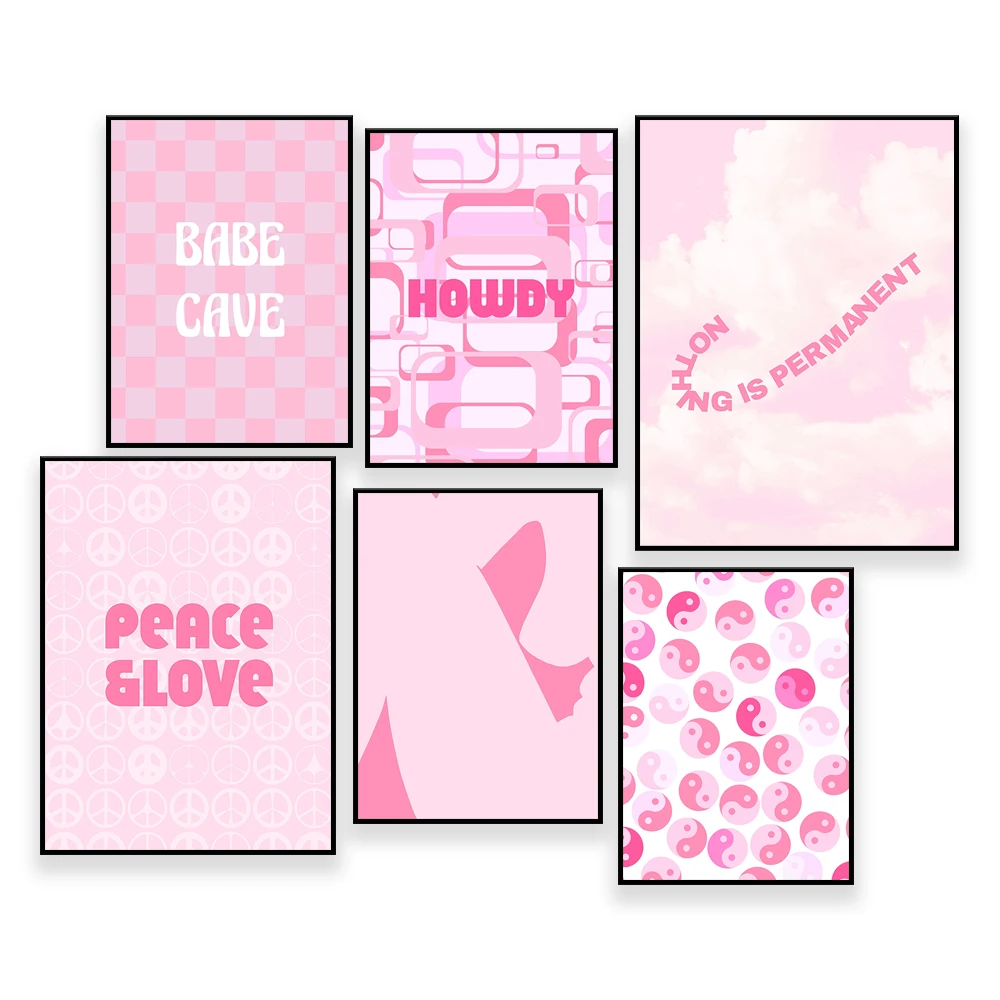 Pink Babe Cave Poster for Room Teen Girl | Preppy Room Decor | Checkered Aesthetic Pink Posters Wall Decor |