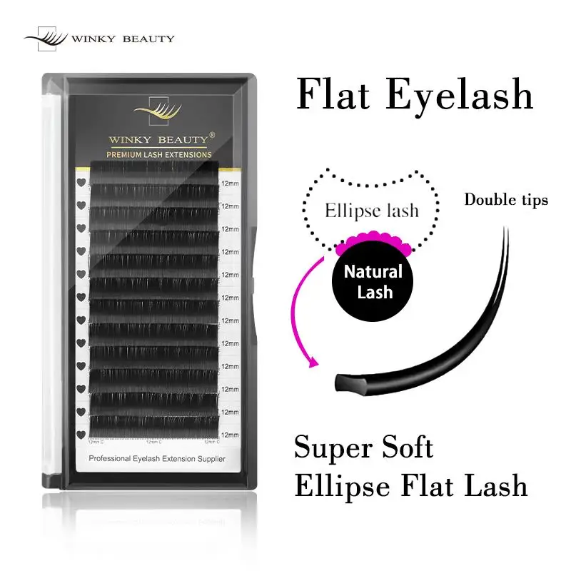 

winky beauty Ellipse Flat Eyelash Extension Split Tips Matte Black False Lashes Super Soft Flat Shaped Individual Eyelashes