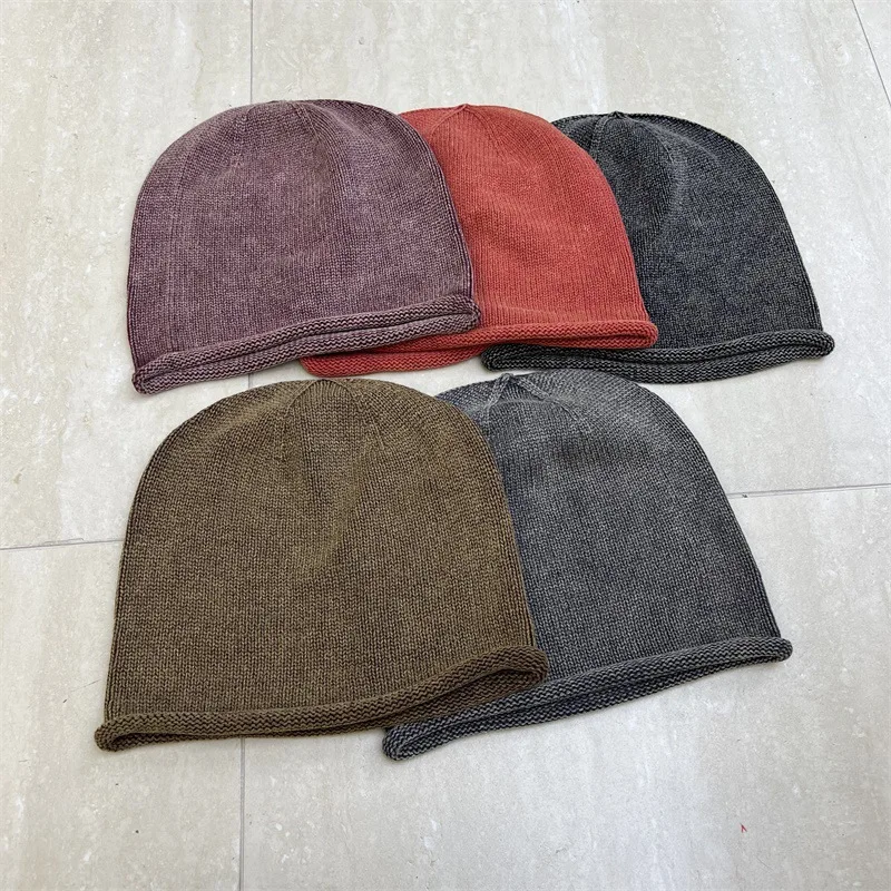 2025 Autumn And Winter New Washed Do Old Rolled Edge Knitted Cap Fashionable Waste Soil Style Casual Cold Hat