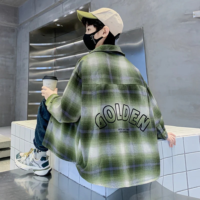Vintage Baby Boy Plaid Shirts for Kids Shirts Boys Long Sleeve Blouse Children Casual Tops School Boy Spring Autumn Clothes 5-14