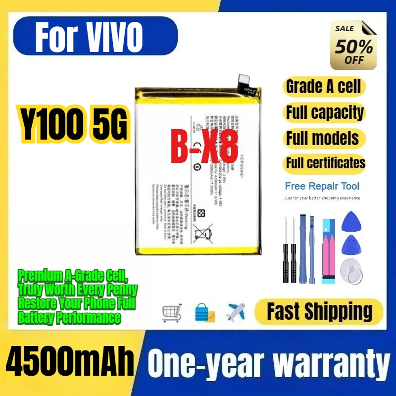 B-X8 for VIVO Y100 5G Mobile Phone Battery 0Cycle High Quality High Capacity Battery Replacement Bateria Grade A Cell with Tools
