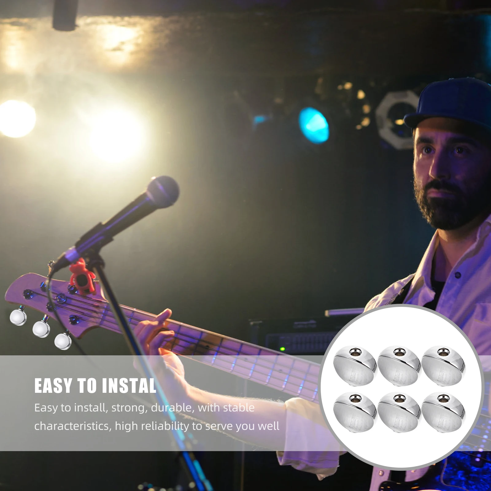 6pcs Guitar Head Buttons Tuner Pegs Keys for Acoustic Electric Guitars Bass Metal Durable Easy Install Black Color
