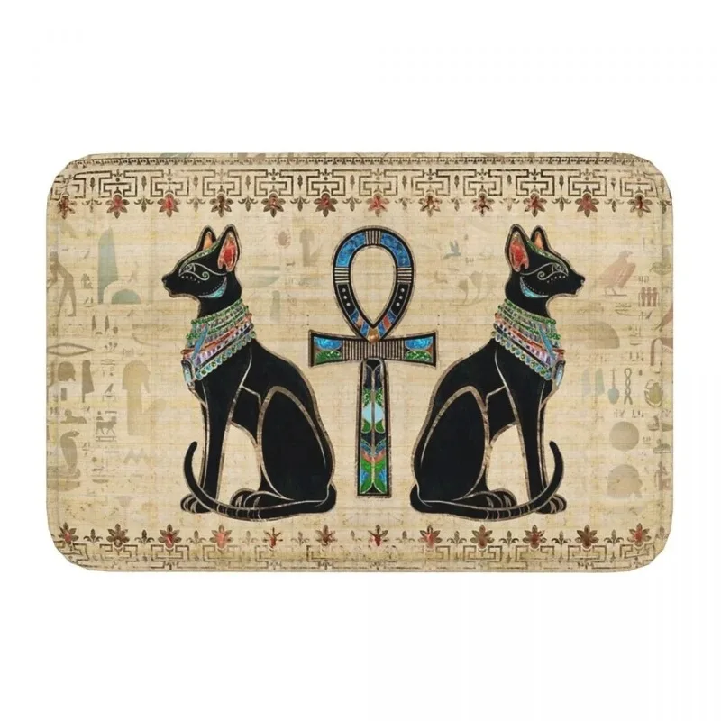 Ancient Egypt Egyptian Anti-Slip Entrance Doormat Home Decoration Cats and Ankh Cross Hallway Rug Kitchen Floor Mat