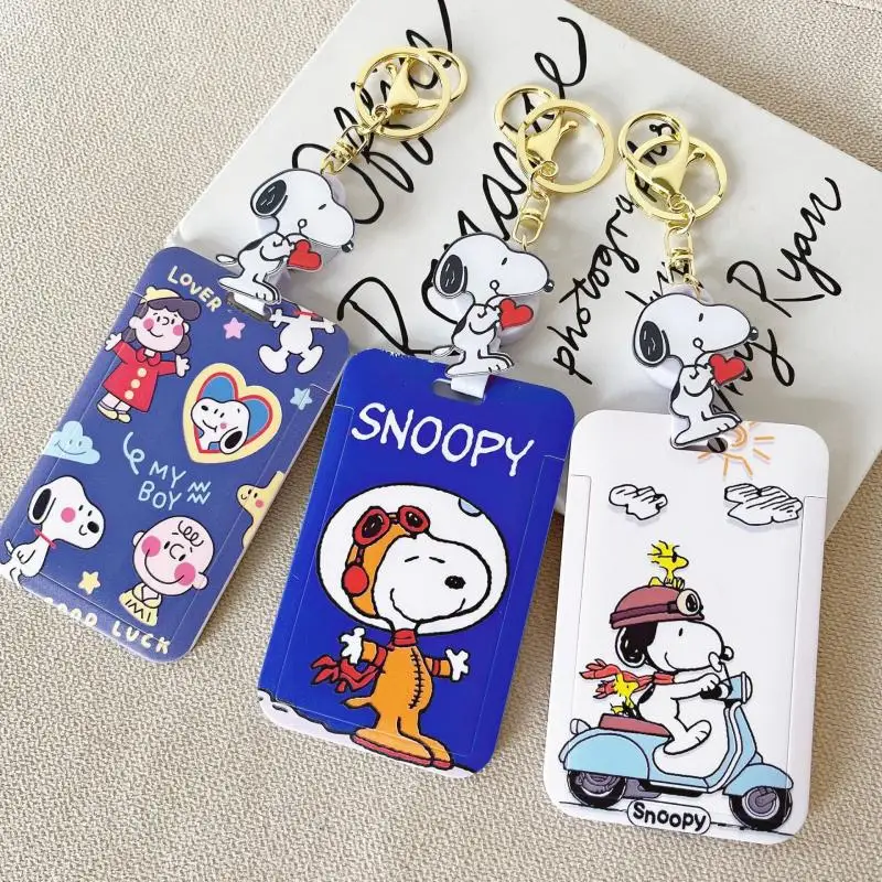 Kawaii Peanuts Snoopy Charlie Brown Card Holders Keychain Pendant Id Card Door Badge Card Case Kids Toys Birthday Gift For Girls