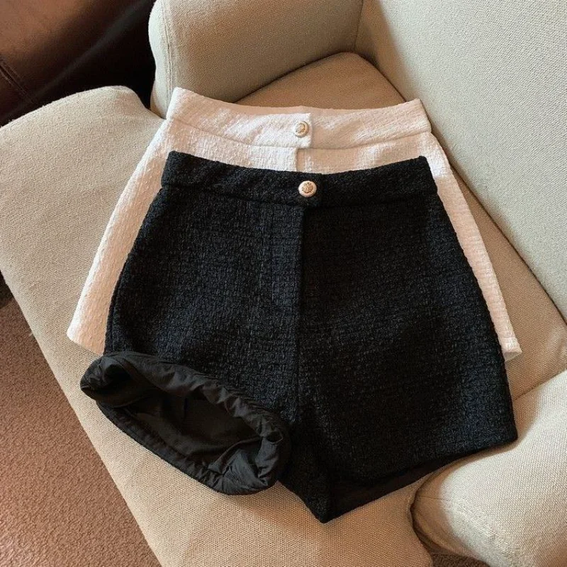 أسود ارتفاع الخصر سليم سميكة الصوف لباس خارجي السراويل للنساء الخريف الشتاء نمط جديد موضة تنوعا ألف خط سراويل تقليدية