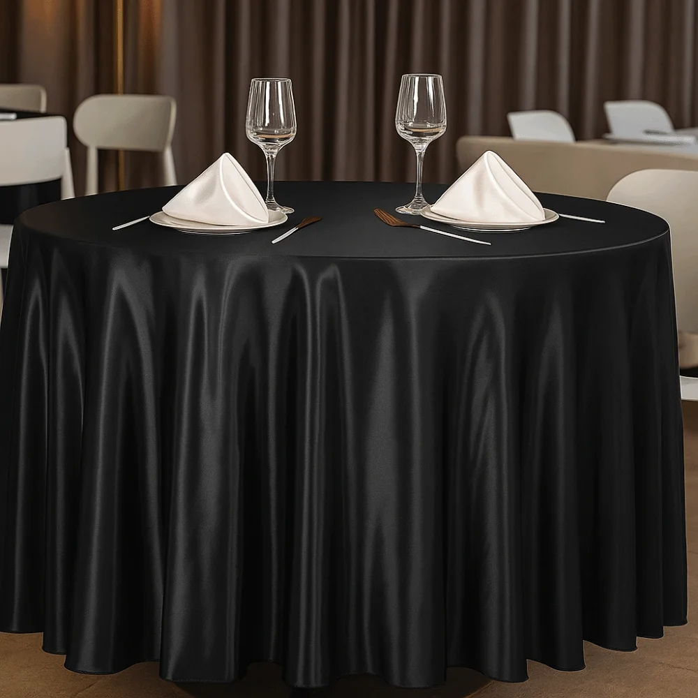 

High-end Smooth Round Satin Tablecloth Bright Solid Color Table Cover Imitation Silk Table Decoration Wedding