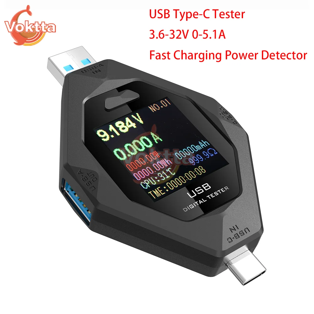 3.6-32V USB Type-C Tester Digital Smart Voltmeter Battery Capacity Detection Current Voltage Tester Fast Charging Power Detector