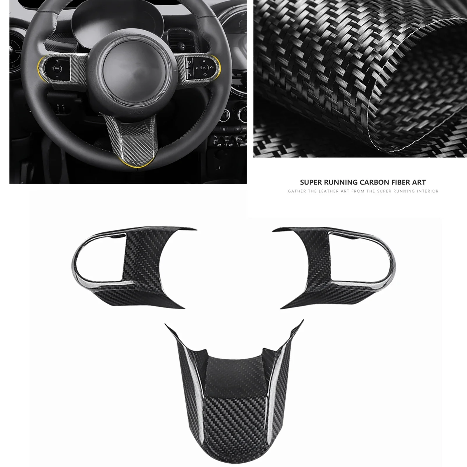 

New！Carbon Fiber Car Gear Steering Wheel Panel Cover Trim Sticker Strip Frame For BMW MINI Cooper F55 F56 F57 2021-2022 Base Mod