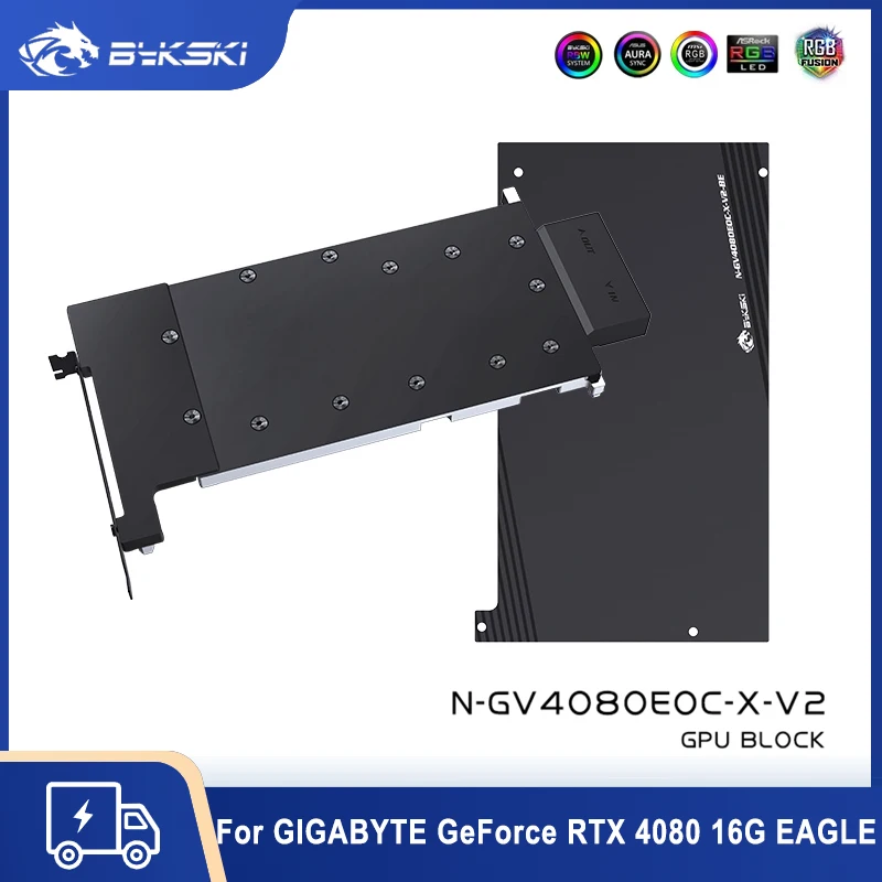 

Блок водяного охлаждения графического процессора Bykski 4080 для GIGABYTE GeForce RTX 4080 16G EAGLE, жидкостный охладитель с задней пластиной, водяной охладитель