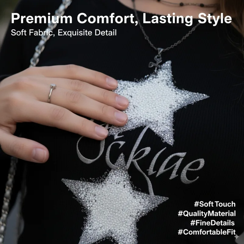 Star English Top Girls Y2K Printed American Retro Splicing Threaded T-shirt Women Autumn Bottom Shirt Hot Girl Long Sleeve Top