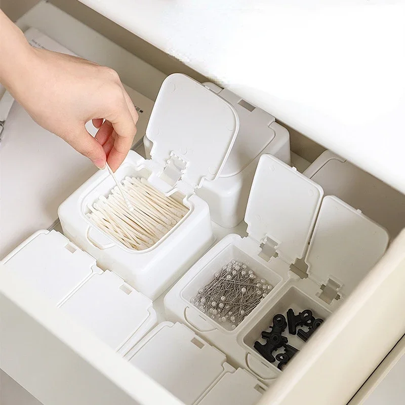 INS Simple Desktop Mini Plastic Storage Box Cotton Swab Box With Cover Dust-proof Bullet Window Stationery Storage Organizer