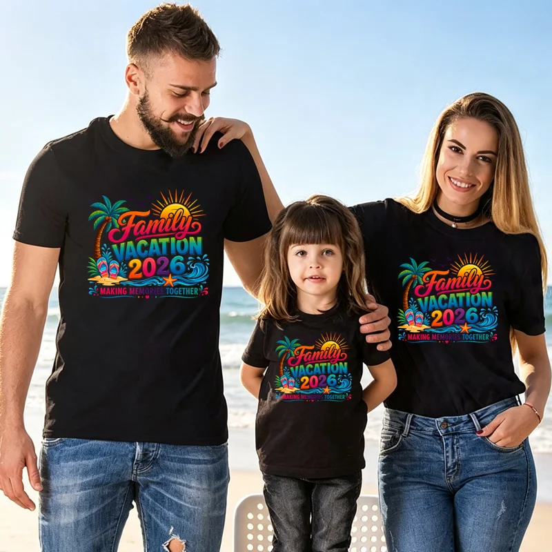 Familien-Partnerlook 2026: Strandurlaub T-Shirts mit Palmen-Print – Mama, Papa & Kinder Partner-Shirts für den Sommerurlaub – Detail 3