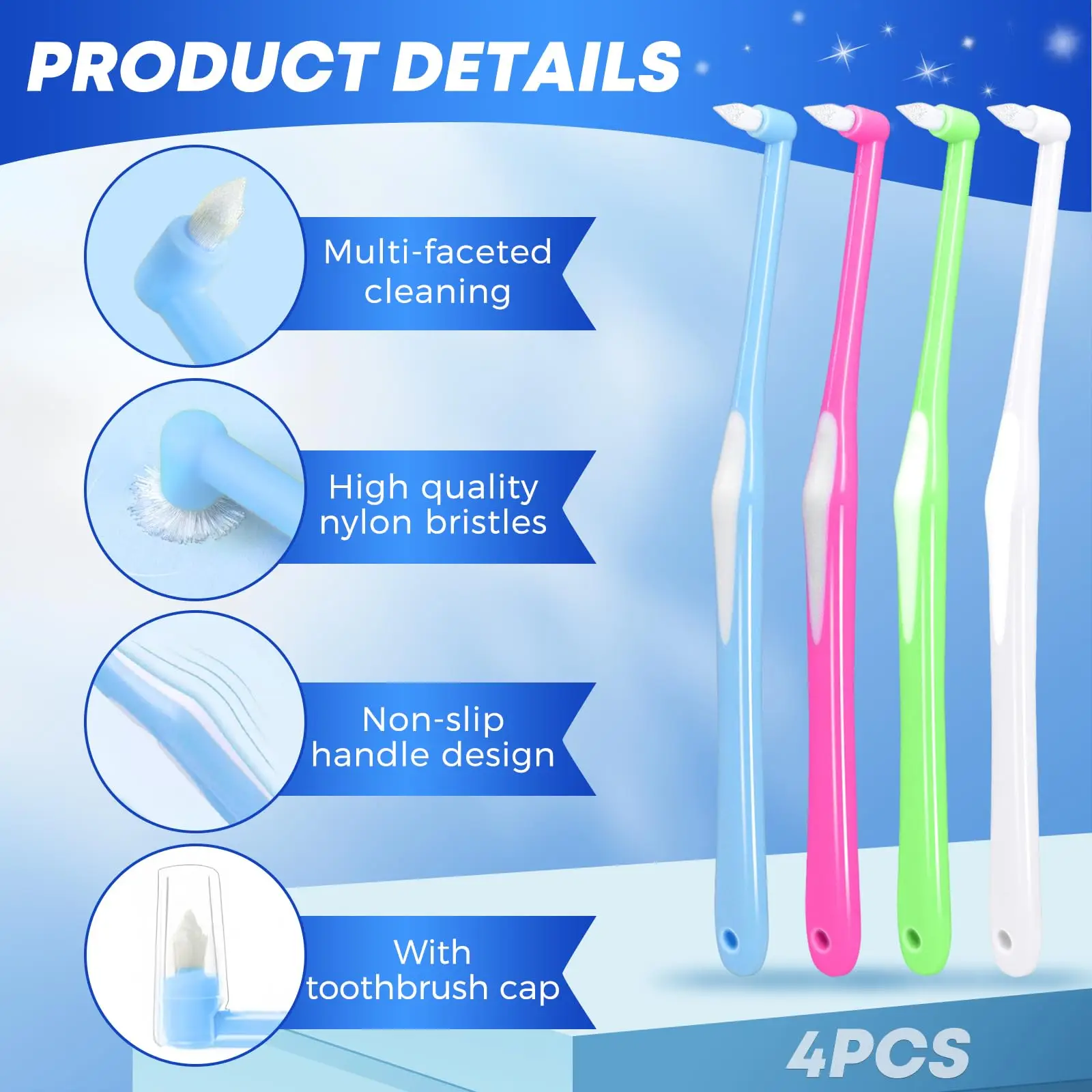 4/8pcs Tufted Toothbrush End-Tuft Interspace Brush Soft Trim Toothbrush Single Tufted Toothbrush Interdental Oral Care