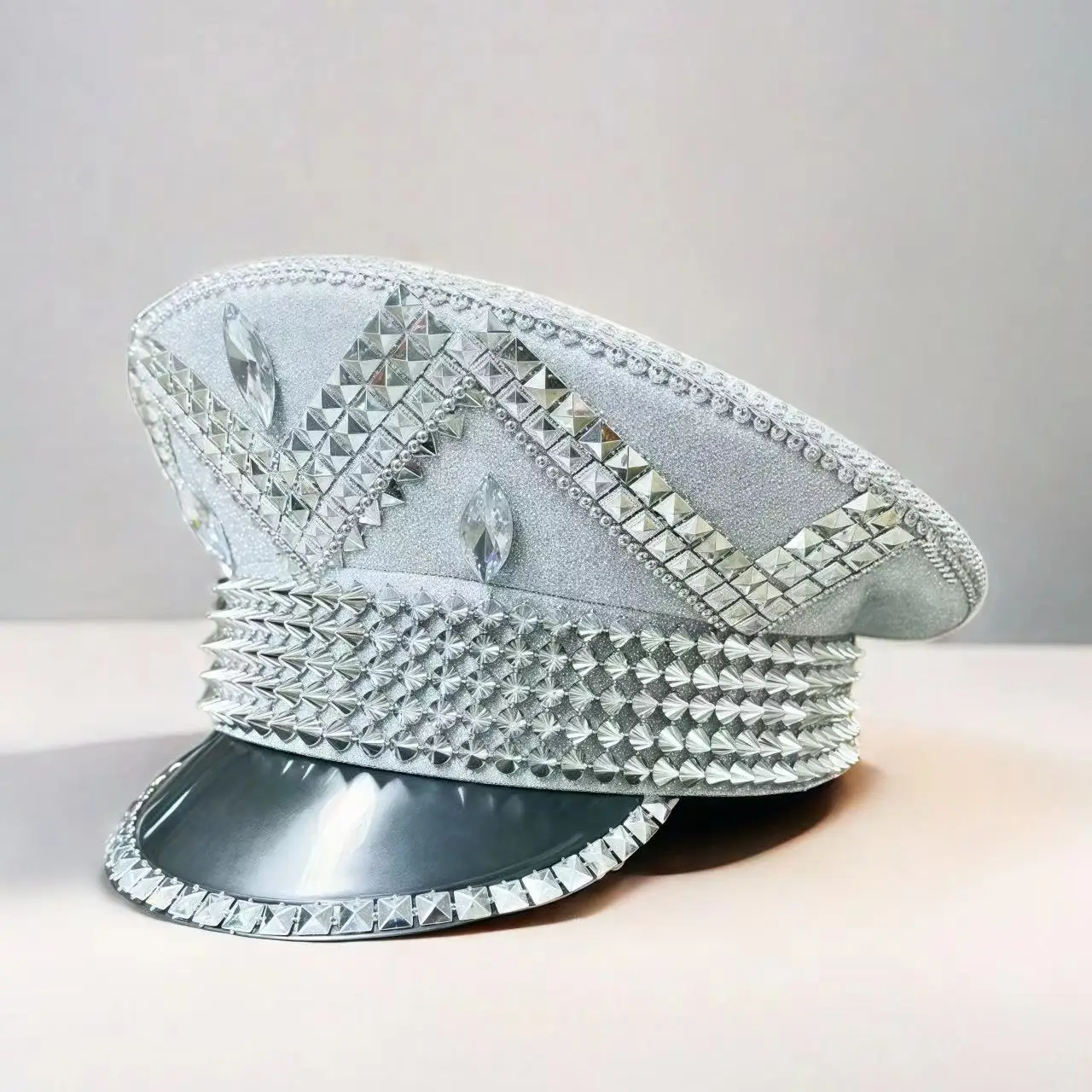 HongLuan grijze Halloween kostuum hoed volwassene, kapitein hoeden strass voor Burning Man Festival vrouw, cosplay vrouwelijke accessoires