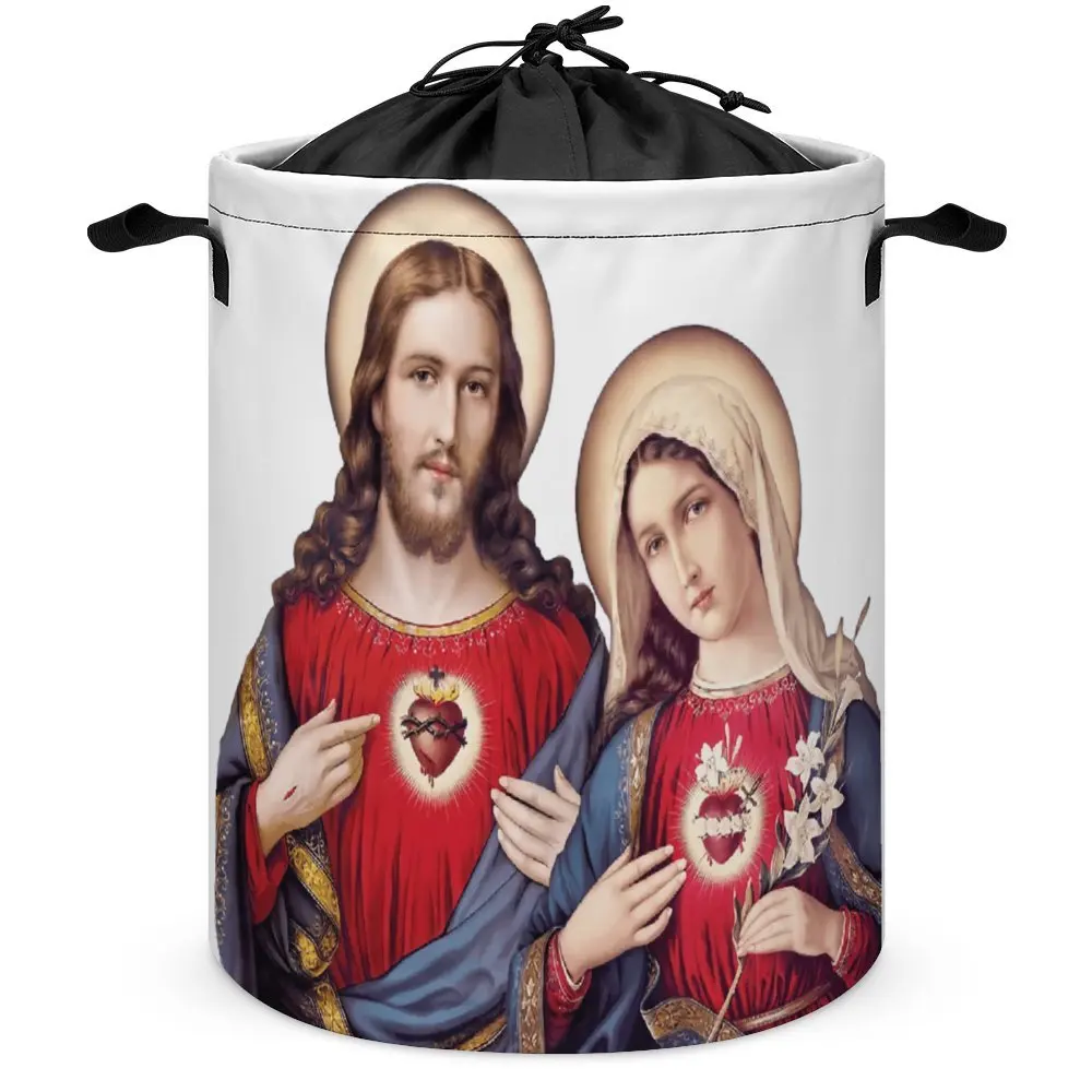 Storage Bins Sacred And Immaculate Hearts (Jesus And Mary) Vers Multifunctional Graphic Cool Laundry Basket Super Soft Convenien