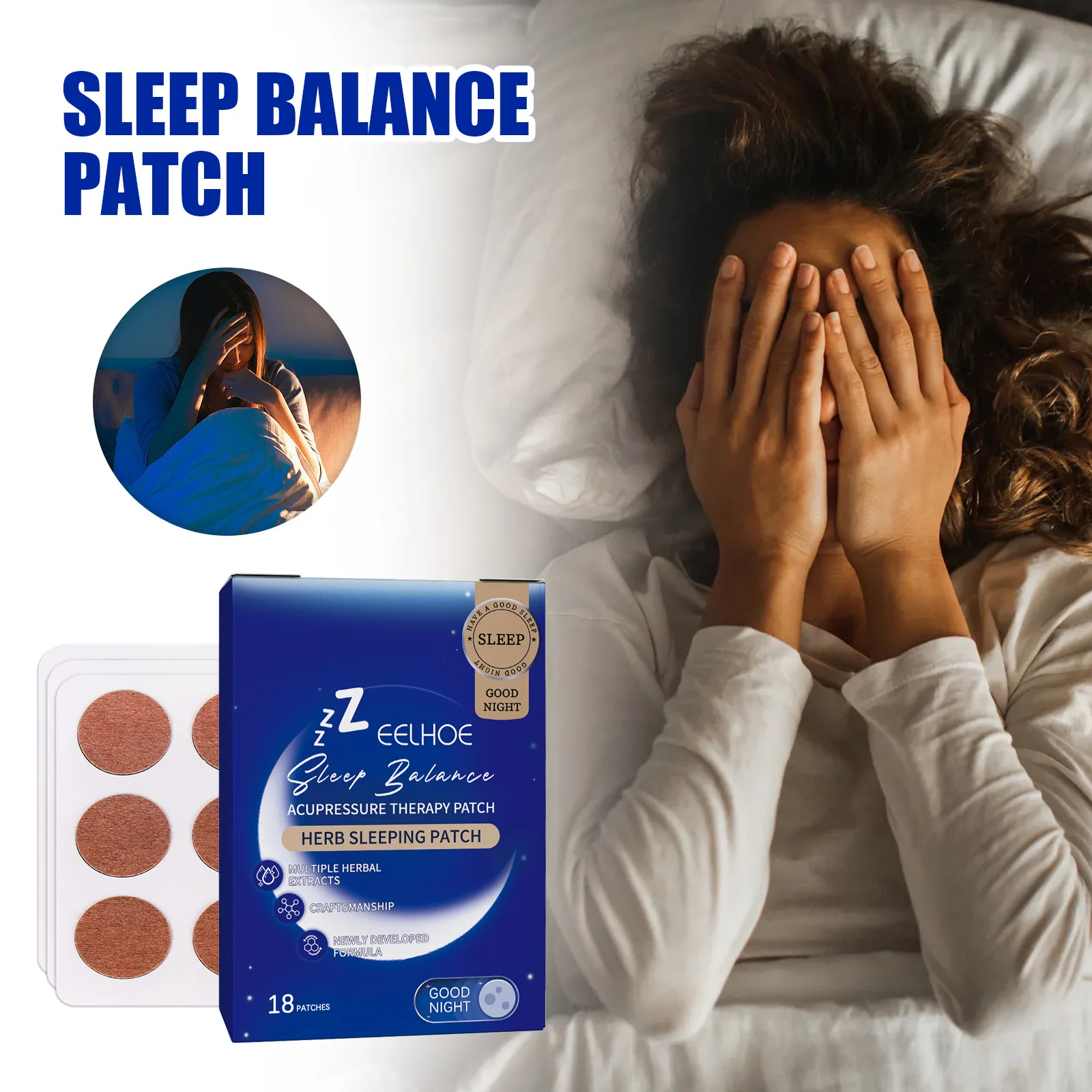 Sleep Patches Insomnia Treatment Relieve Anxiety Sleep Aid Patches Hypnotic Artifact Adult Sleep Soothing Sticker 18pcs/boxed