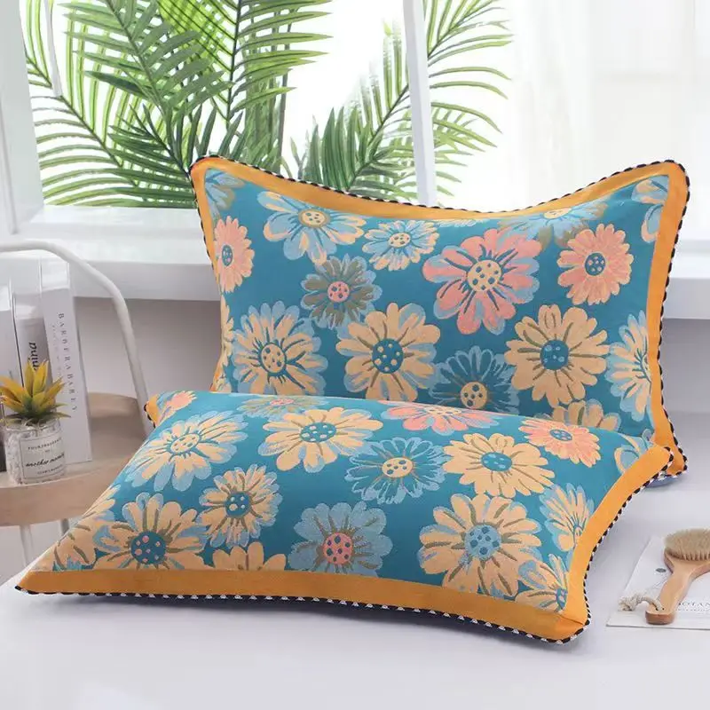 Colorful Floral Cotton Pillowcase Non Slip Envelope Style Breathable Thick Soft Decorative Cover for Sleeping Room Decor
