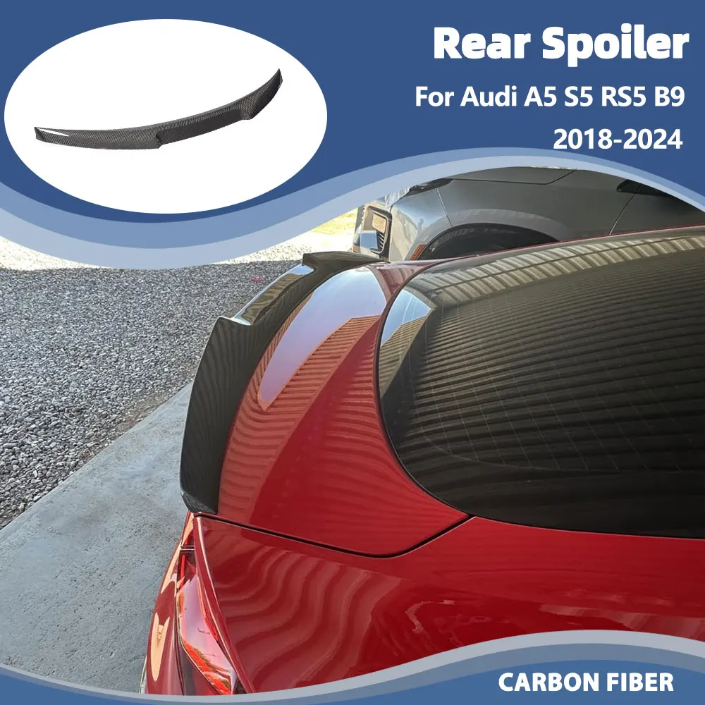 

Автомобильный задний спойлер багажника, крылья для Audi A5 B9 S5 RS5 2018-2024, гоночный задний спойлер из углеродного волокна, крышка багажника, крыло, губа, ABS