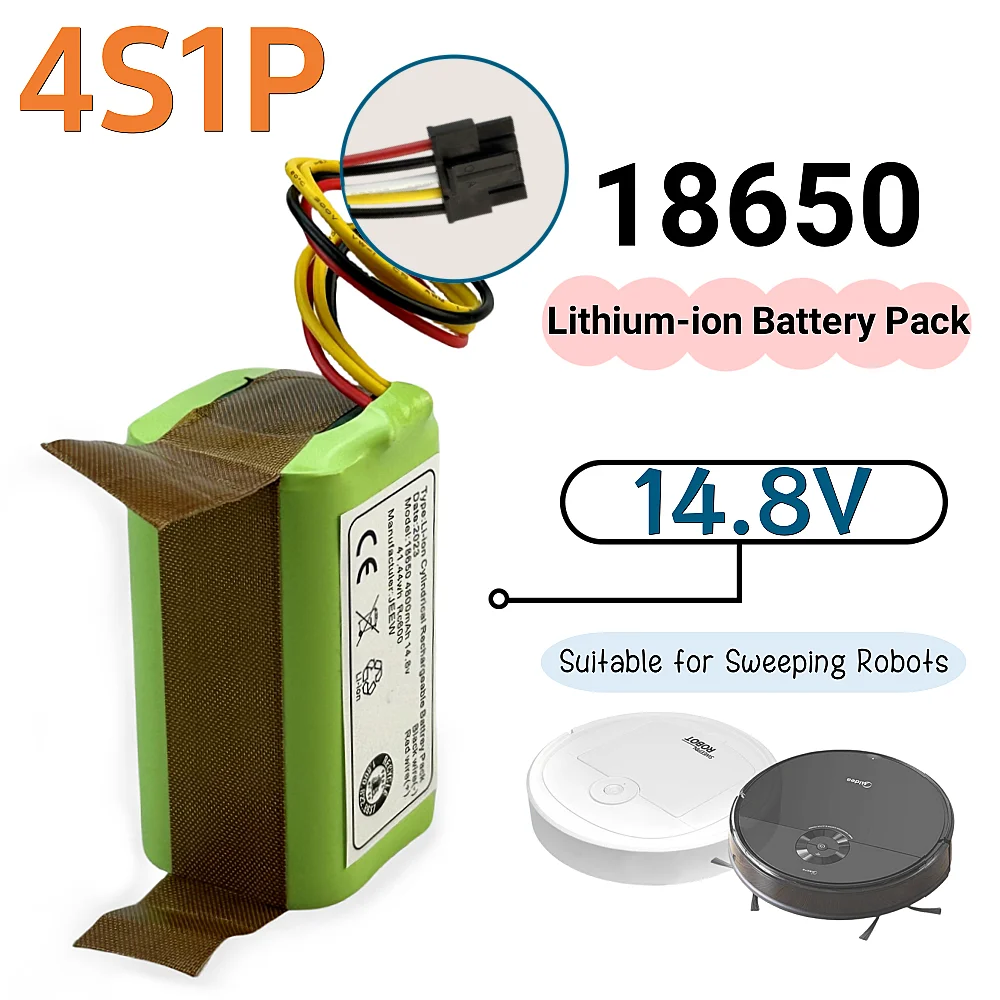 New 4S1P 18650 Lithium-Ion Rechargeable Battery Pack 14.8V 2800/4800/6800mAh Suitable for Sweeping Robot Vacuum Cleaner