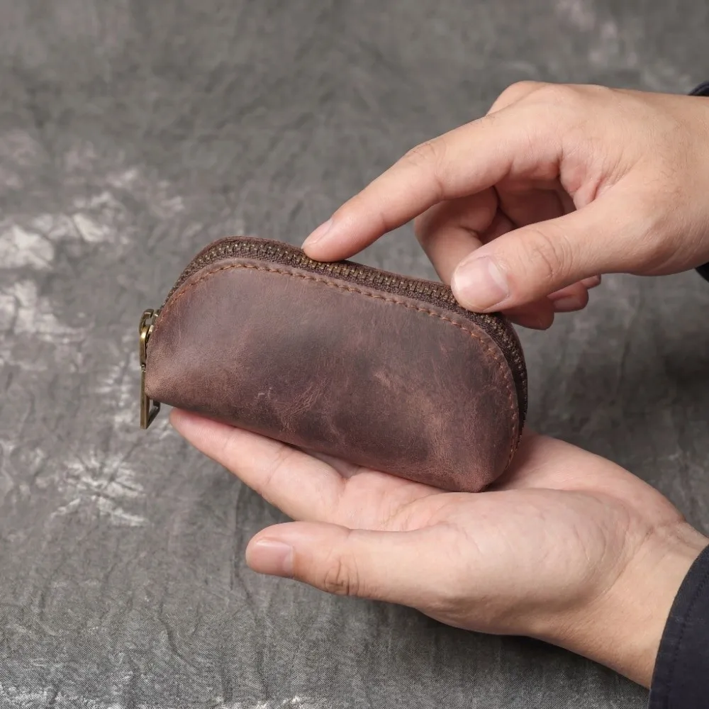 

Large Capacity Mini Leather Coin Purse Thin Anti-lost Men Key Ring Pouch Anti-splash Water Classic Car Key Retro Money Bag