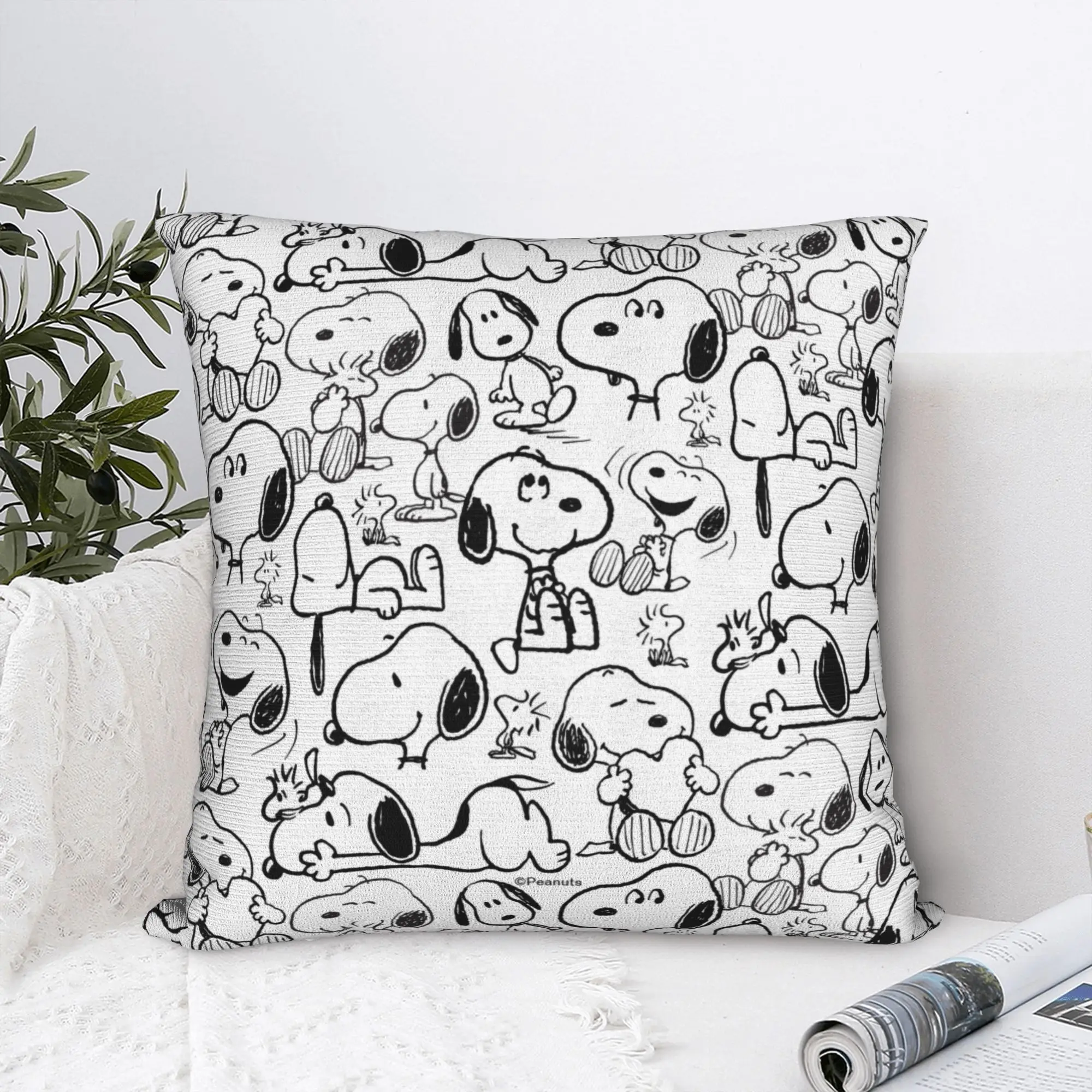 Snoopys Smile Giggle Laugh Pattern Pillowcase Polyester Cushion Cover Gift  Pillow Case Cover Home Zipper 40*40cm