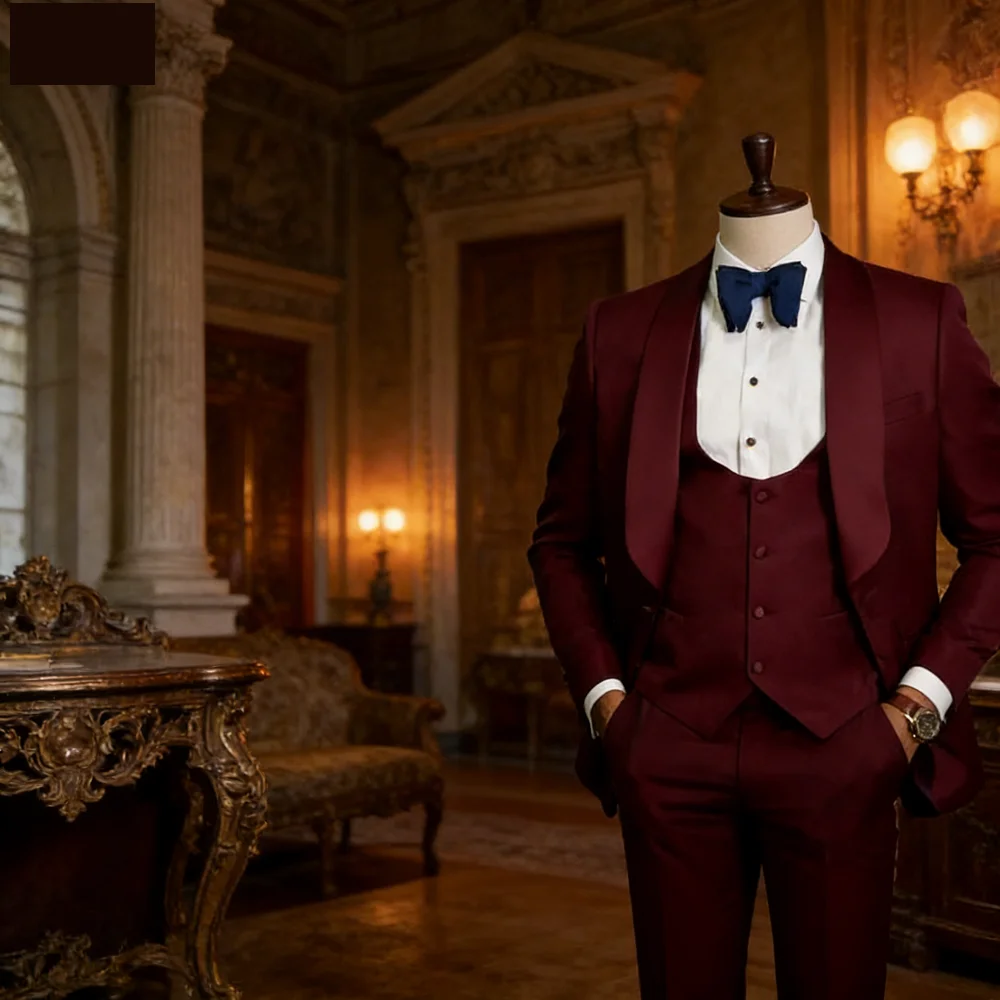 

Men's Wedding Tuxedo Suit Navy Officer Style Smoking Jacket Business Blazer Set with Pants And Waistcoat for Groomsmen