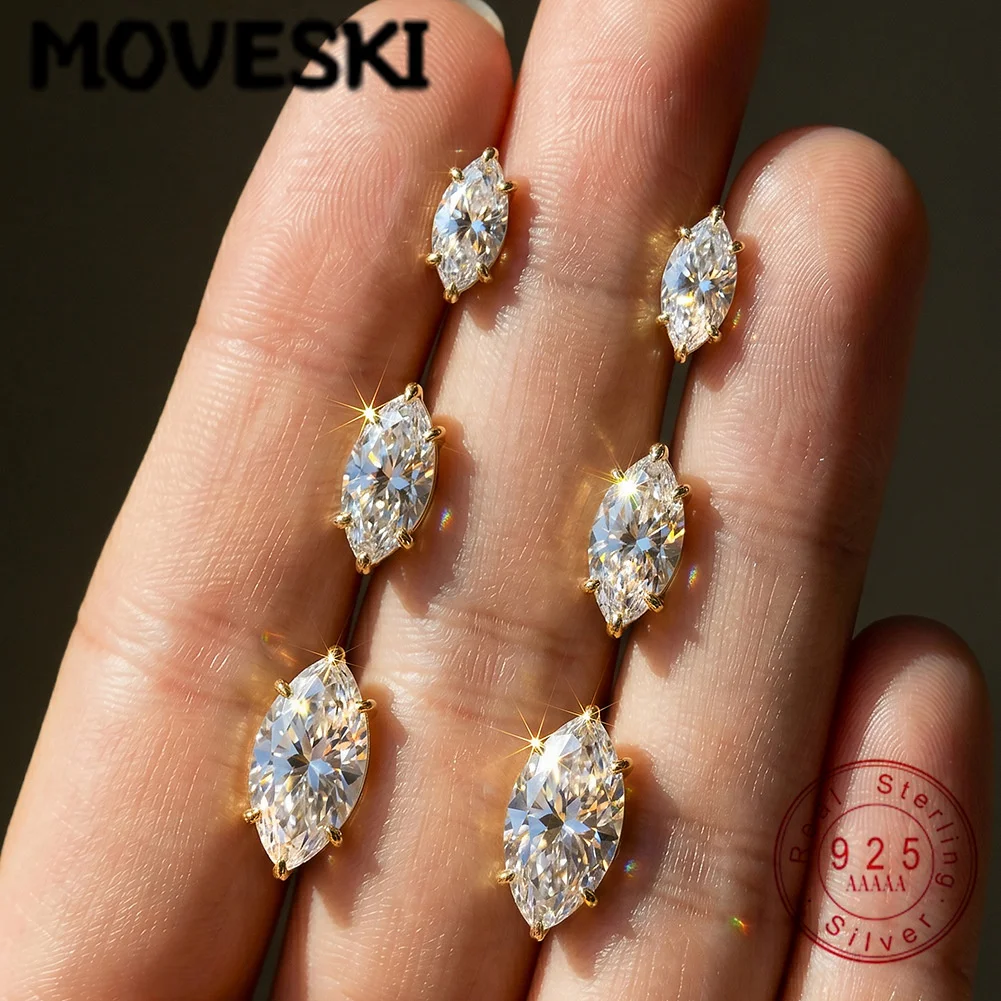 925 Sterling Silver Marquise Cut Moissanite Stud Earrings, 0.3/0.5/1CT D Color VVS1 Sparkling Solitaire Earrings for Women