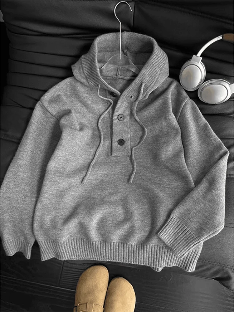 

ay Retro f Open Cardigan Sweater Hoodie Men's Autumn Cleanfit American Sle Teenage Overhead Knitted irt Casual Sle