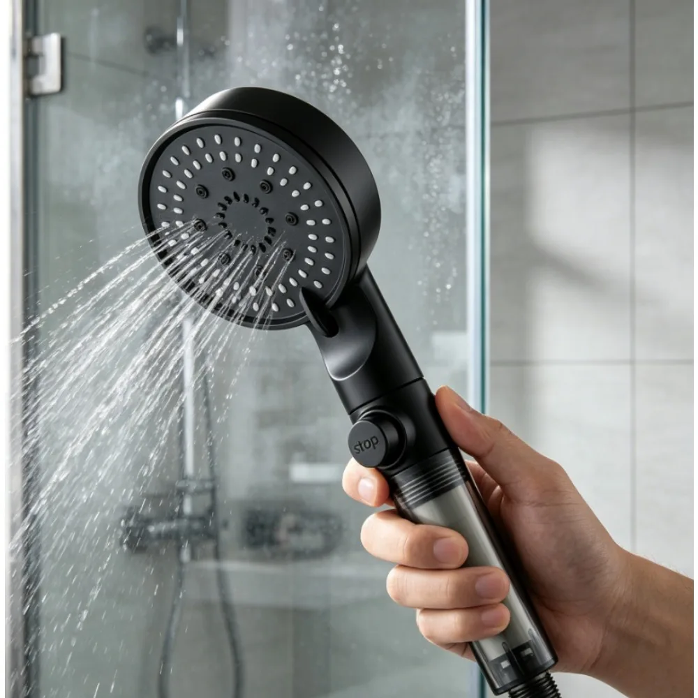 Luxurious Handheld Shower Head 5 Modes Pressurized Thermostatic Control Polished Finish Hanging