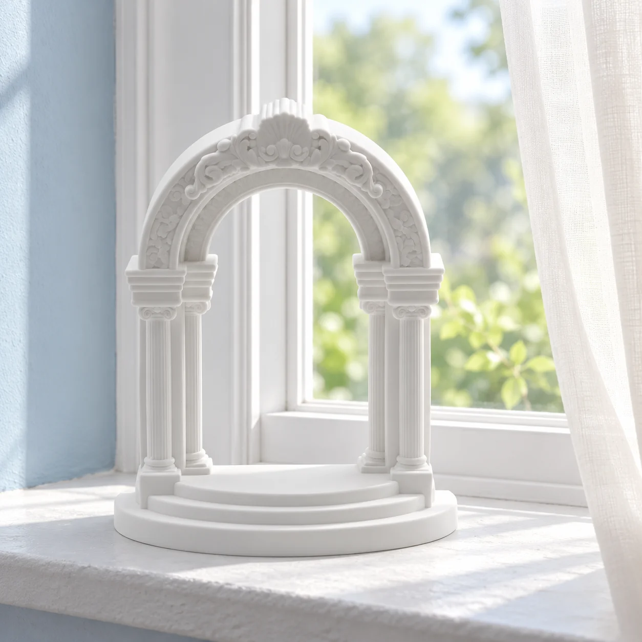 White Plaster Classical Arch Decor Multi-Armed Female Figure Statue or Empty Arch Ornament for Desk Shelf Living Room Office