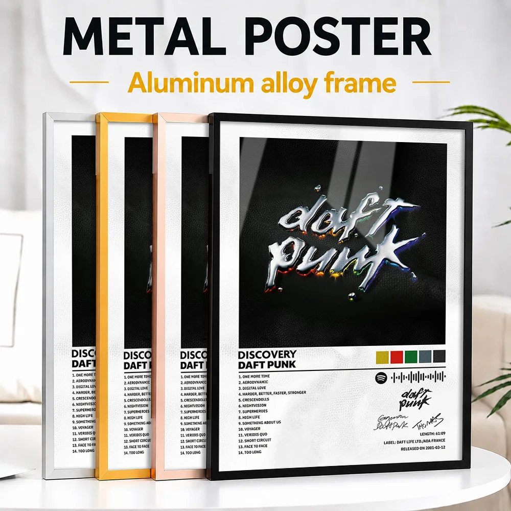 Daft Punk Discovery Album Metal Poster With Aluminum Alloy Frame Personalized Photo Vibrant Concert Style Wall Art For Bedroom