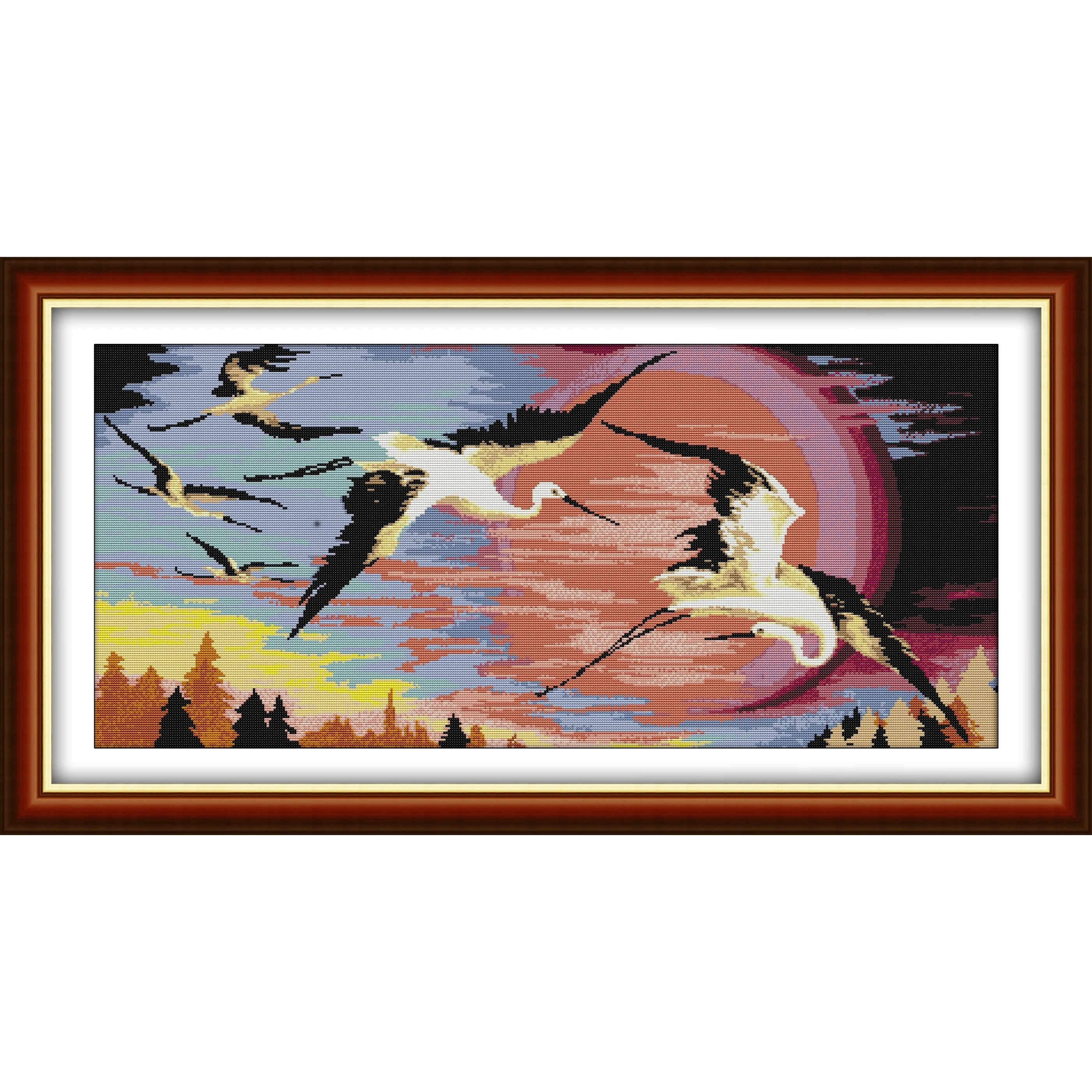 

Soulgift News Набор для вышивки крестом с предварительной печатью, штампованная ткань Аида с нитками DMC, набор для вышивания - журавли с красной короной в солнце