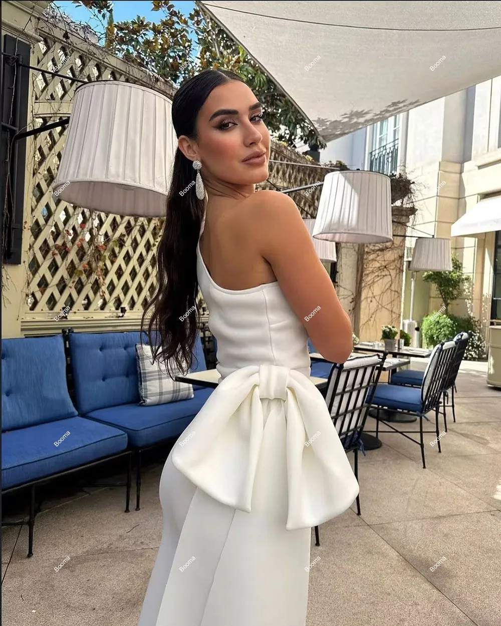 Booma Midi Mermaid Wedding Party Dresses One Shoulder Draped Bridals Evening Dress for Women Tea-length Prom Gowns Customs