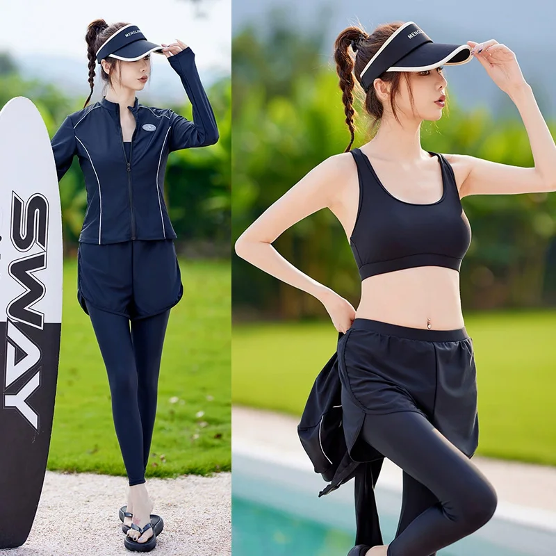 Women's 3pcs/set Rash Guards Long Sleeve Swimsuits Tops & Bottoms UV Sun Protection Swim Shirt with Boyshorts Leggings Tracksuit