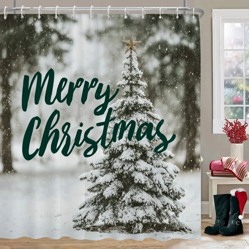 

Happy New Year Shower Curtain, Bathroom Decorative Shower Curtain, home decoration Christmas Curtain with Hooks