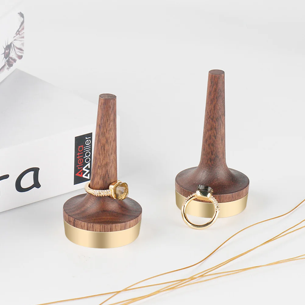 

1Pcs Brass Ring Display Stand Black Walnut Retro Jewelry Shelf Elegant Ring Holder Small Footprint Jewelry Storage Rack