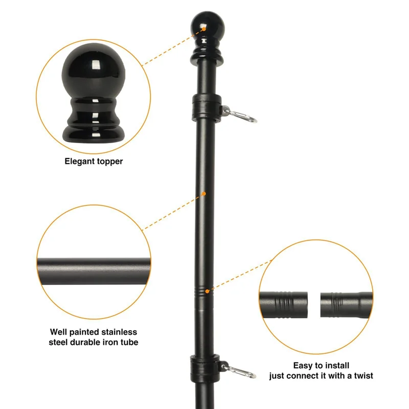 

2025 Hot Style 5FT Black Flag Pole Weather Resistant Rustproof Flagpole Suitable For 3X5 Sports Fan Outdoor Flags