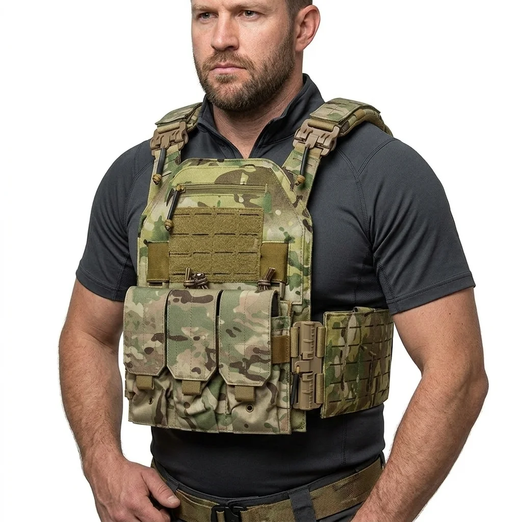 

Wear-resistant quick-release laser-cut molle system outdoor hunting training tactical vest made of nylon material