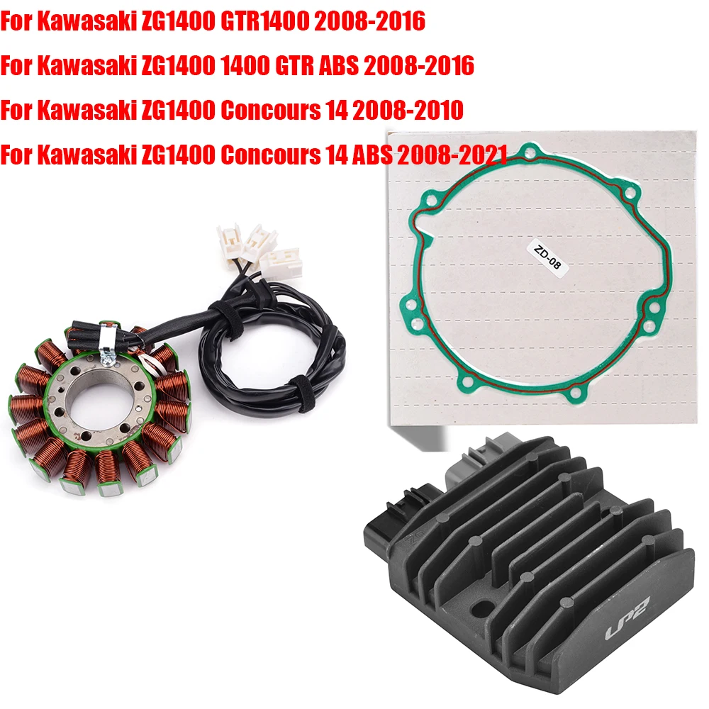 Bobine de stator de moteur ZG 1400 + régulateur de tension avec joint pour Kawasaki ZG1400 GTR1400 1400 GTR Concours 14 ABS