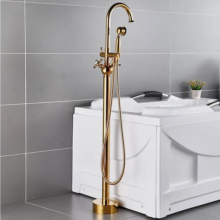 Concealed floor-to-ceiling bathtub faucet, cylinder-side independent wooden barrel column basin wall
