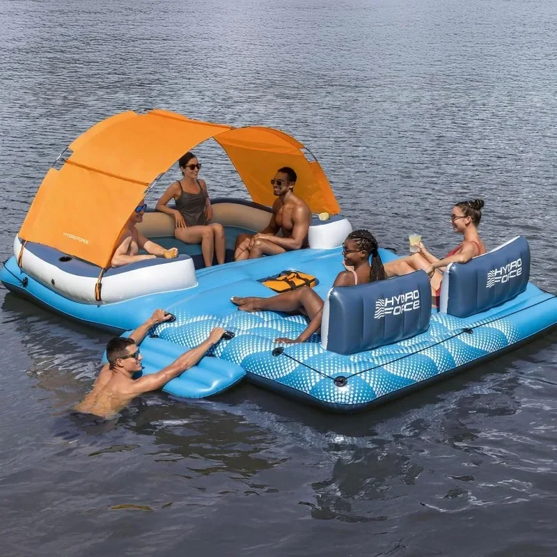 Bestway CoolerZ Tropical Breeze Party Island, Large 6 Person Adult Inflatable Lounger Lake Float